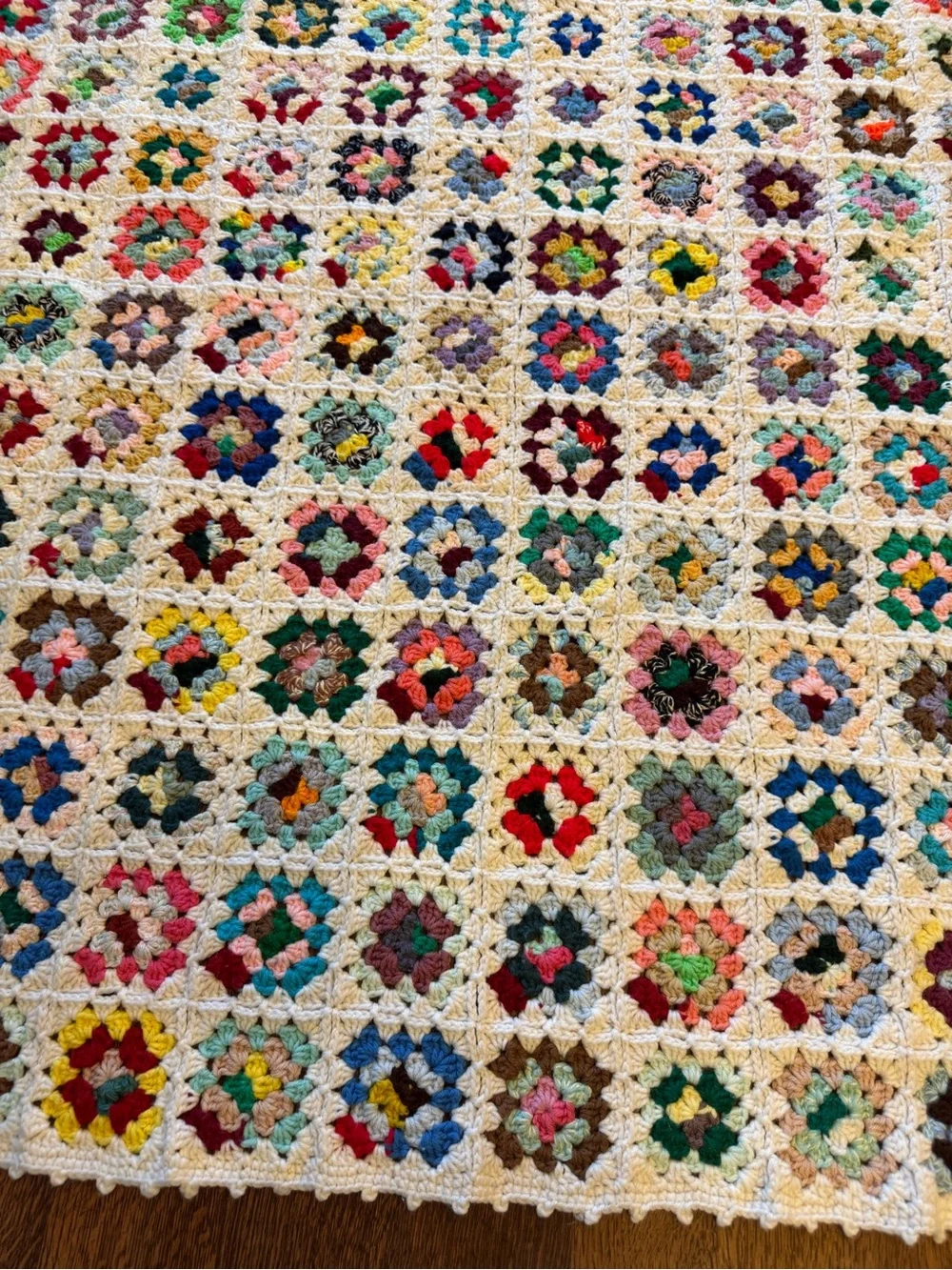 Vintage Possible Wool Granny Square Afghan Petite 3.5” Squares 52x44 Handmade